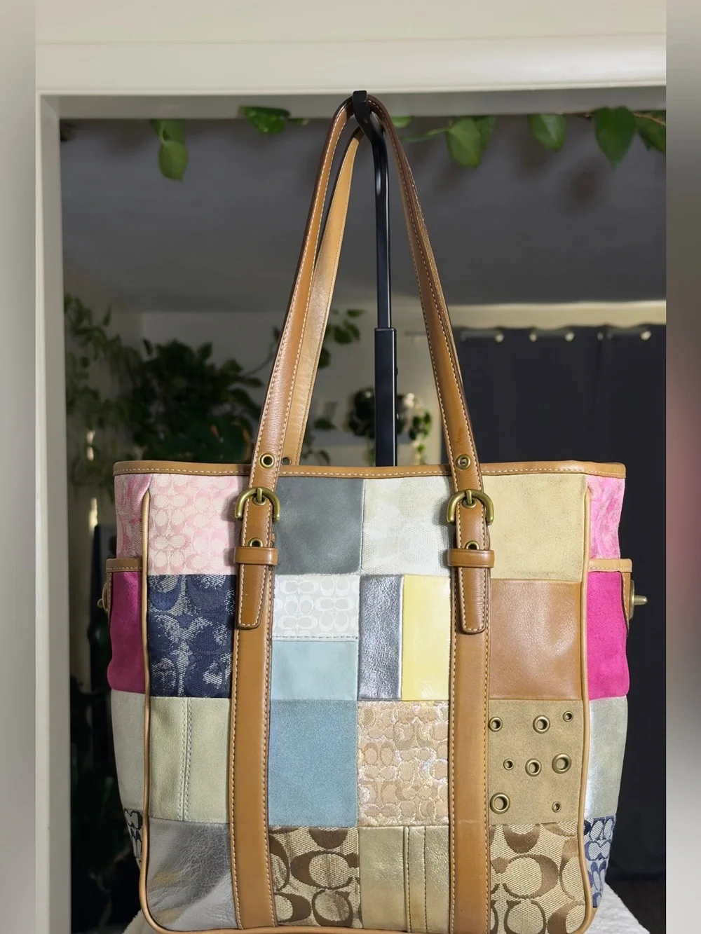 Vintage Coach Y2K Multicolor Signature Patchwork Tote Bag 
